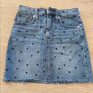 Madewell Blue Denim Skirt with Black Heart Print